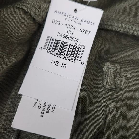 New American Eagle Highest Waist Denim Mom Distressed Shorts Green sz 10 - Picture 5 of 8